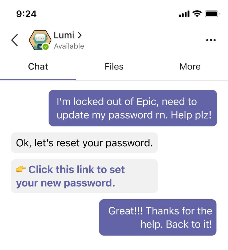 Luminis Moveworks chat screen