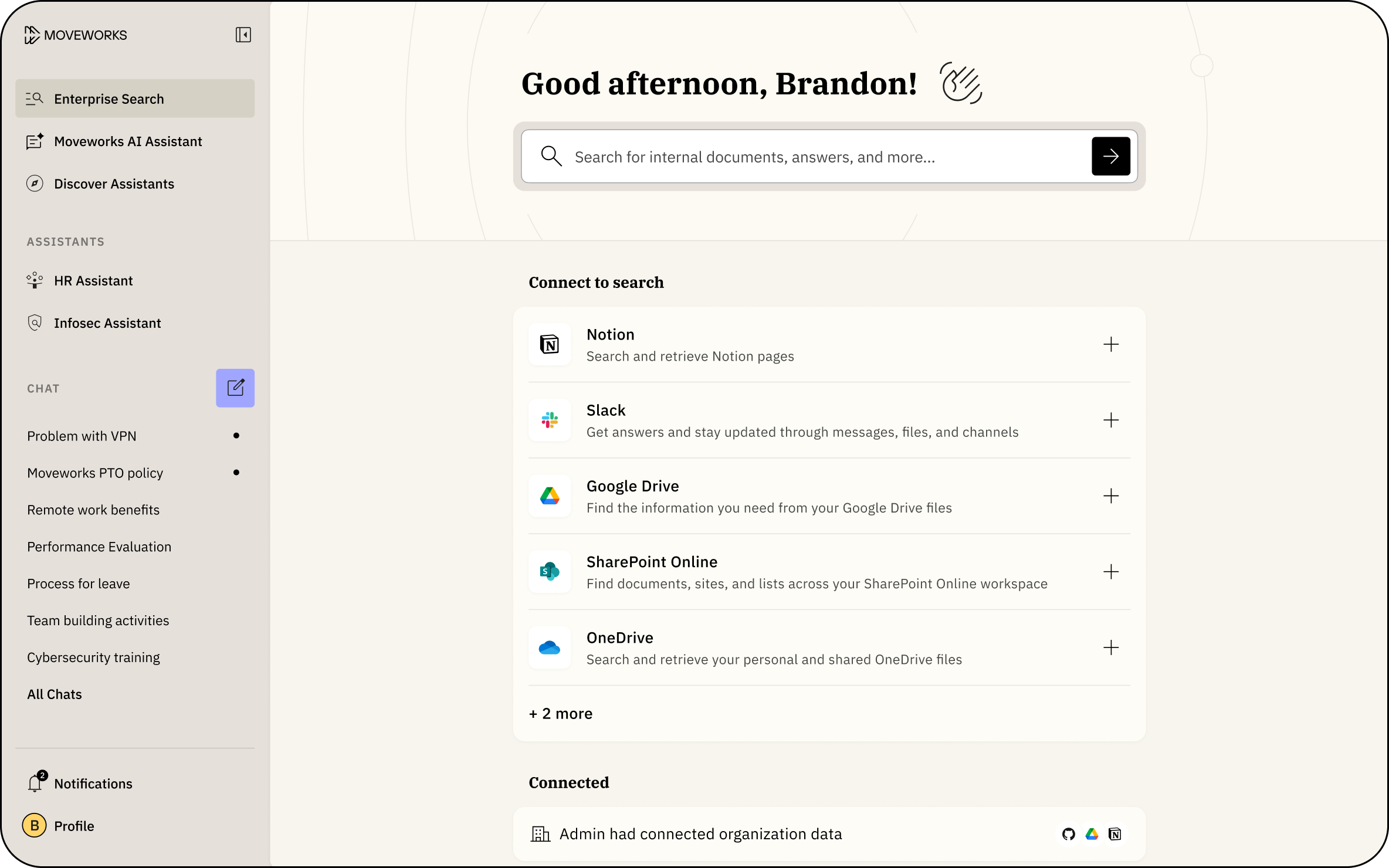 Moveworks Enterprise Search Landing Page