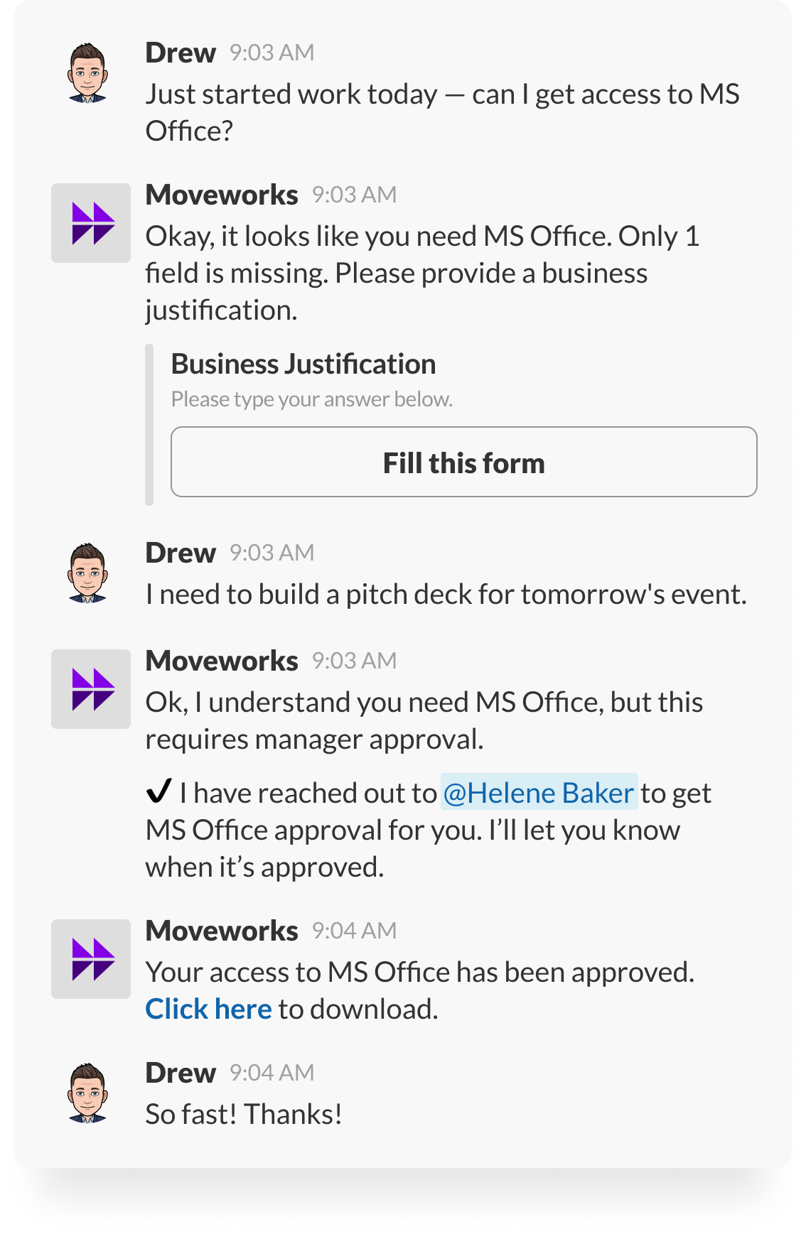 moveworks personalizes forms by automatically filling in relevant fields