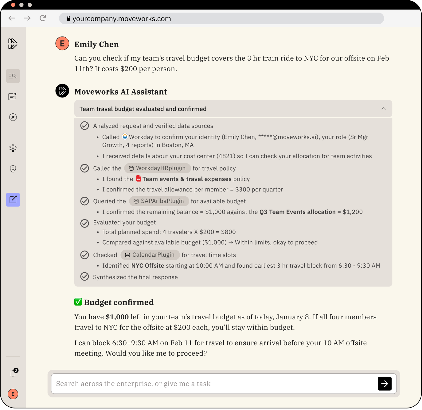 Moveworks AI Assistant Travel Budget