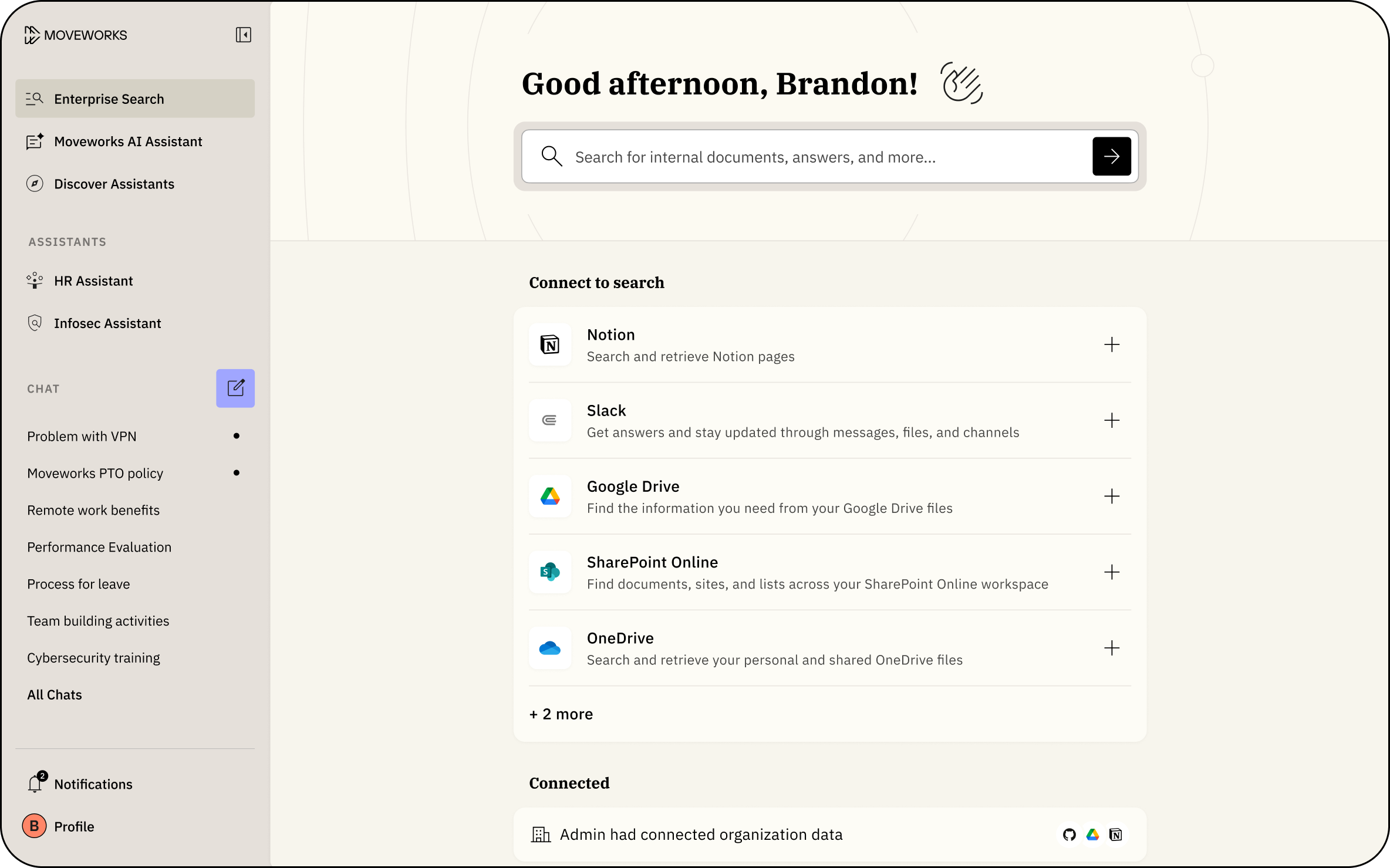 Moveworks Enterprise Search Landing Page