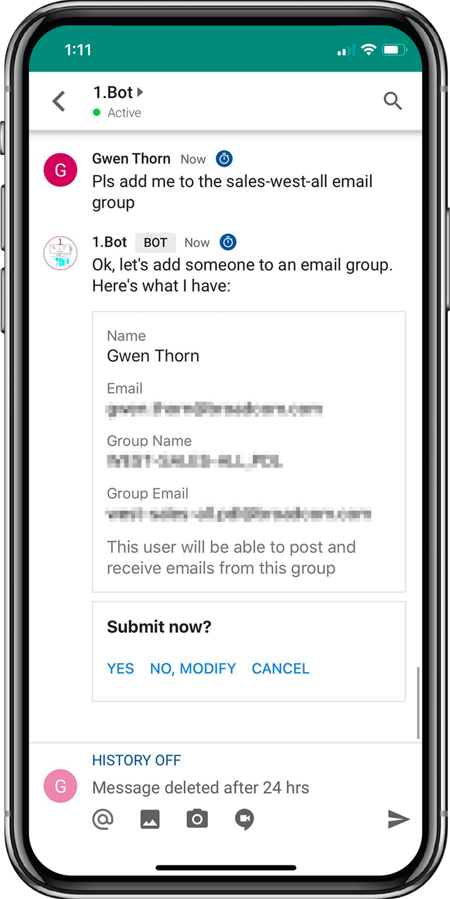 Broadcom with Moveworks chat screen