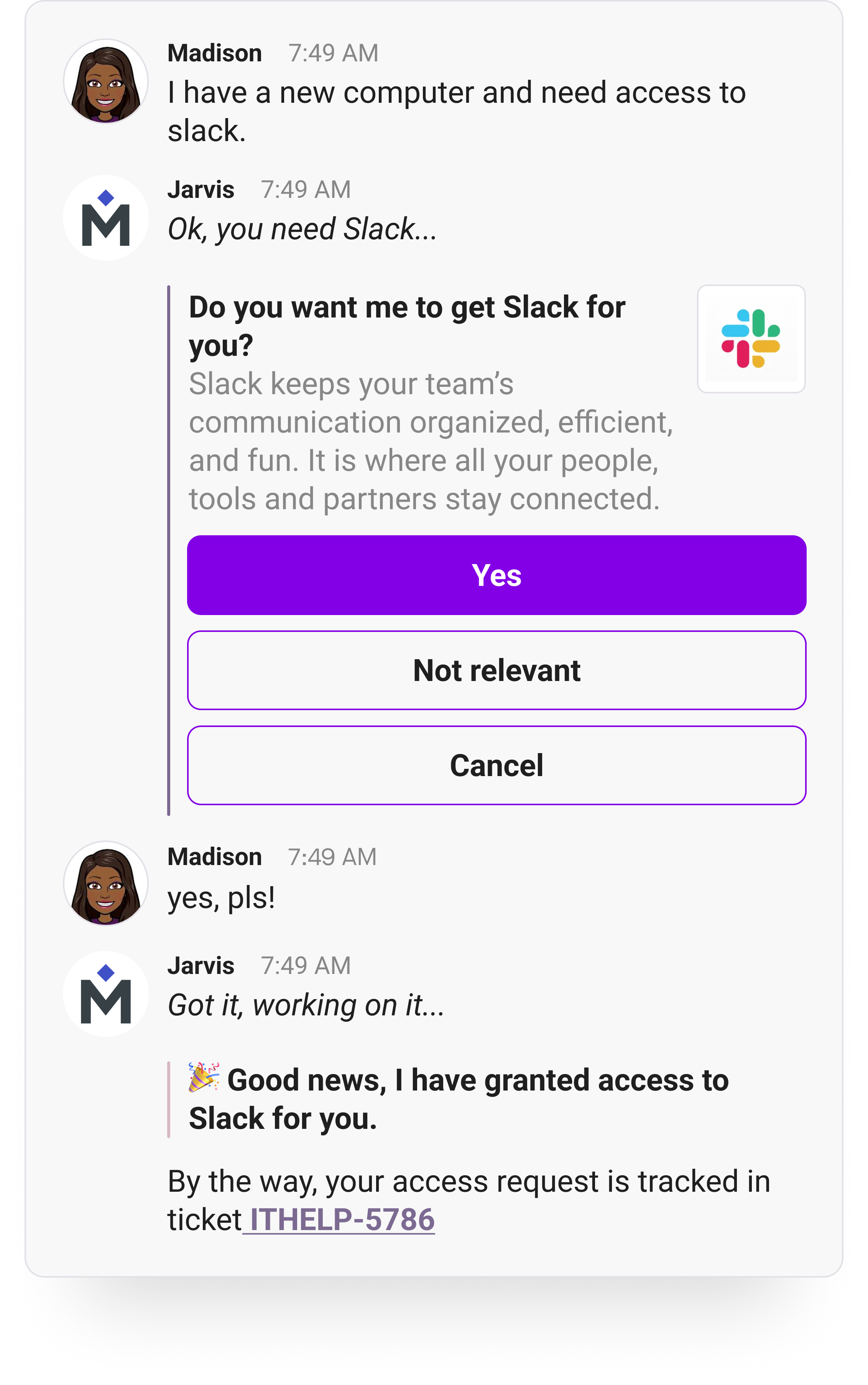 Medallia with Moveworks chat screen