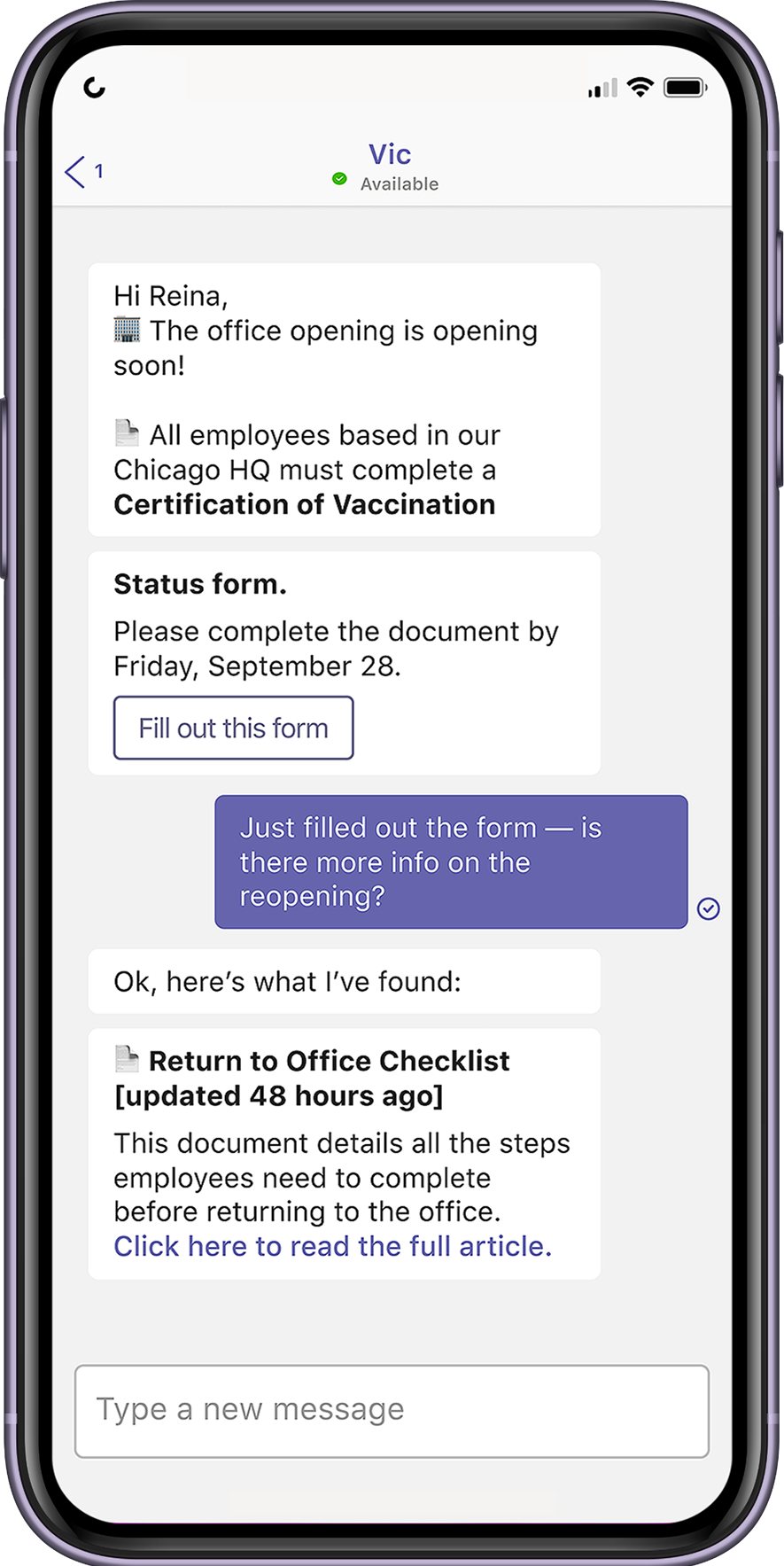 Verisk Moveworks chat screen