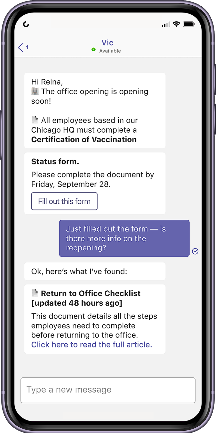 Verisk Moveworks chat screen