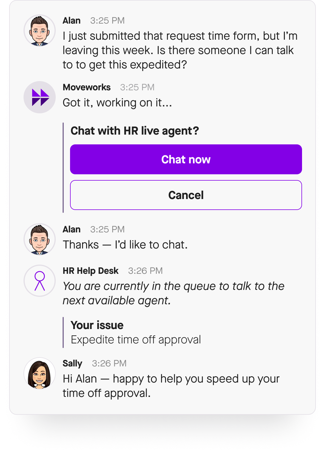 chat with hr live agent